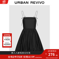 UR2024夏季女装时尚法式高级感系带压褶连衣裙UWU740078 正黑 M