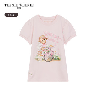 Teenie Weenie Kids小熊童装24夏季女童纯棉泡泡袖甜美圆领T恤 浅粉色 120cm