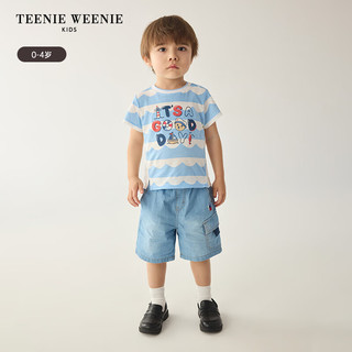 Teenie Weenie Kids小熊童装24夏季男宝宝帅气运动风牛仔短裤 浅蓝色 80cm