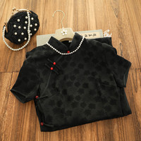 俏娘鱼复古风黑色提花缎旗袍日常可穿年轻款淑女范 黑色(裙长124左右) L