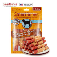 SmartBones 宠物狗狗零食磨牙棒 猪肉味夹芯粗皮卷缠鸡肉-5支装