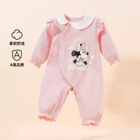 Disney baby 嬰幼哈衣春季新款女童側開扣連體衣純棉舒適娃娃領連體服抱衣爬服