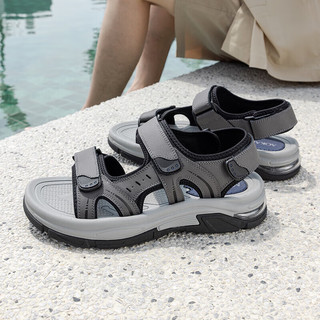 奥康（Aokang）男鞋 2024夏季时尚沙滩鞋男拼接舒适透气凉鞋便捷魔术贴 1243723043灰色 40