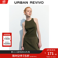 URBAN REVIVO UR2024春季女装工装风拼接感无袖修身S型连衣裙UWL740008 橄榄绿 XS