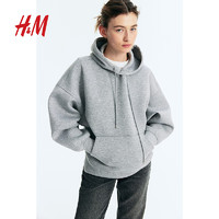 H&M女装卫衣2024春季大廓形柔软袋鼠抽绳长袖连帽衫1232615 混浅灰色 155/80