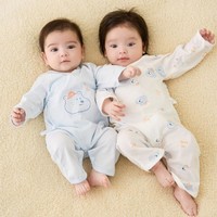 Tongtai 童泰 春秋薄款婴儿0-6个月新生儿蝴蝶哈衣男女宝宝家居连体衣2件装