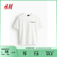 H&M男装T恤2024夏季宽松圆领短袖棉质印花休闲舒适上衣1229321 白色/Los Angeles 175/108