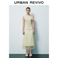 URBAN REVIVO 女士时尚气质魅力褶皱短款修身T恤 UWG440105 浅绿 S