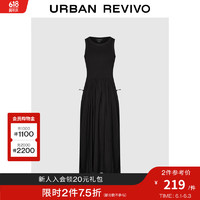 UR2024夏季女装法式设计感拼接抽绳无袖连衣裙UWJ740030 正黑 S