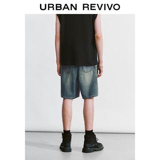 URBAN REVIVO 男装时尚复古猫须水洗磨白牛仔短裤 UML840067 灰蓝 30