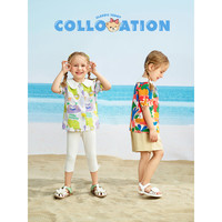 Classic Teddy精典泰迪女童T恤儿童衬衫中小童装夏季薄款上衣夏装衣服 花园小衬衣彩绘涂鸦 140