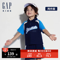 GAP KIDS男幼童夏季新款logo撞色poloT恤短裤套装儿童装465417 海军蓝 110cm(4-5岁) 亚洲尺码