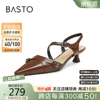 BASTO 百思图 24夏复古尖头细跟凉鞋包头后空女凉鞋TW502BH4 啡色 37