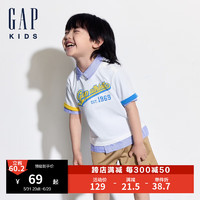 GAP KIDS男童2024夏季新款撞色印花logo短袖T恤儿童装上衣466203 白色 120cm(6-7岁) 亚洲尺码