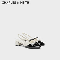 CHARLES&KEITH24夏法式蝴蝶结粗跟包头低跟凉鞋CK1-61720194 粉白色Chalk 36