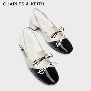 CHARLES&KEITH24夏法式蝴蝶结粗跟包头低跟凉鞋CK1-61720194 粉白色Chalk 36