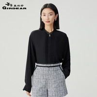 哥弟真的好2024夏季重磅6A级23姆米真丝鬼绉立领桑蚕丝衬衫A301568 黑 M (3码)