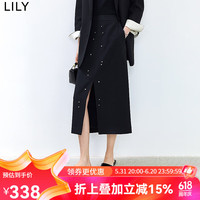 丽丽 LILY2024夏女装商务通勤款洋气开叉显瘦高腰直筒铅笔裙半身裙 510黑 S