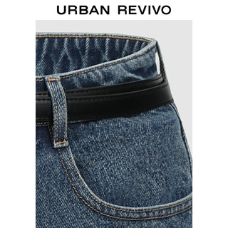 URBAN REVIVO 女装时尚休闲洗水宽松斜纹牛仔短裤UWG840207