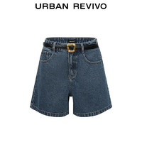 URBAN REVIVO 女装时尚休闲洗水宽松斜纹牛仔短裤UWG840207 蓝色 2