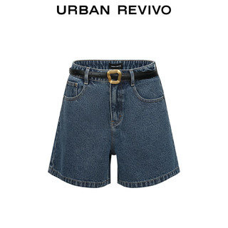 URBAN REVIVO 女装时尚休闲洗水宽松斜纹牛仔短裤UWG840207