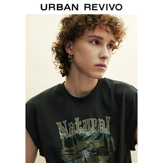 URBAN REVIVO 女士时尚复古印花开衩圆领短袖T恤衫 UWL440160