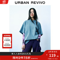 URBAN REVIVO UR2024春季女装潮流休闲高街复古洗水圆领宽松T恤UWV440069 浅蓝 L(XL-XXL)