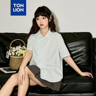 唐狮 TONLION2024春夏女素色斜开襟短袖衬衫TB 粉末蓝 S