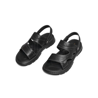 红蜻蜓凉鞋男2024夏季舒适凉拖鞋中老年人沙滩鞋 WTT24016黑色41