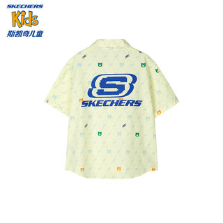 Skechers斯凯奇童装男童梭织衬衫儿童时尚休闲舒适透气翻领短袖L224B084 米色底色S logo小熊图案满印/04H7 165cm