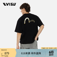 EVISU 惠美寿 KURO 2024夏季新品 男士书法阴影商标运动潮流休闲时尚T恤 黑色 XXL