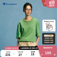 Champion冠军t恤男2024春夏刺绣短袖美式宽松白色上衣女 绿色2 L