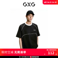 GXG男装    双色撞色设计复古休闲圆领短袖T恤男生上衣 24夏 黑色 180/XL