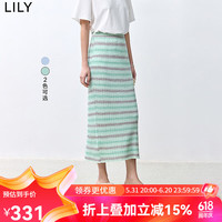 丽丽 LILY2024夏温柔薄荷曼波度假风开叉条纹气质显瘦半身裙中长款 301绿色 M
