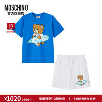 MOSCHINO莫斯奇诺24春夏儿童Surfer Moschino Teddy Bear T恤和短裤套装 维多利亚蓝白 4A