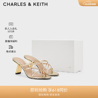 CHARLES&KEITH24夏法式交叉细带羊皮高跟拖鞋女SL1-61900040 Gold金色 34