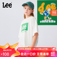 Lee儿童圆领短袖T恤2024男女童夏季纯棉舒适宽松运动上衣童装 白色 160cm