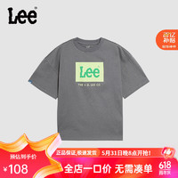 Lee儿童圆领短袖T恤2024男女童夏季纯棉舒适宽松运动上衣童装 炭灰色 160cm
