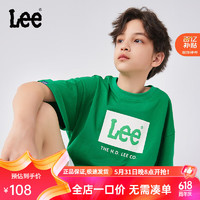 Lee儿童圆领短袖T恤2024男女童夏季纯棉舒适宽松运动上衣童装 绿色 120cm