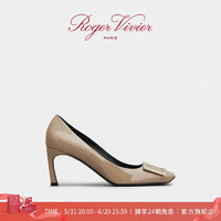 ROGERVIVIER RV女鞋Trompette经典方扣高跟鞋漆皮婚鞋单鞋 驼色 36.5