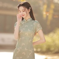 戚薇 连衣裙女春夏年轻气质印花修身复古中国风改良旗袍