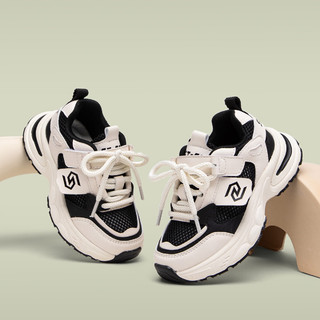 星期六（St&Sat）星期六儿童运动鞋男童网鞋2024夏季透气女童鞋子老爹鞋跑步鞋 黑色 单层  26码