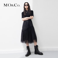 MO&Co. 摩安珂 MOCO2023春新中式国风斜门襟高腰蛋糕裙改良旗袍连衣裙MBC1DRS027