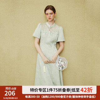 范思蓝恩 国风新中式刺绣花木连衣裙