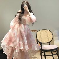 绽巢成人礼服女18嵗在逃公主温柔甜美仙女裙泡泡袖收腰蓬蓬裙 粉色 M