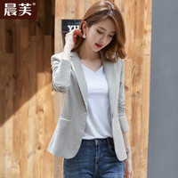 晨芙休闲小西装外套女韩版修身显瘦短款小个子职业装西服气质百搭上衣 1912燕麦色(长袖) 4XL（140-150斤）