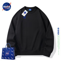NASA LIKE圆领卫衣男女宽松无帽长袖T恤纯色棉打底衫美式ins潮流上衣服 黑色 L(120-135斤）