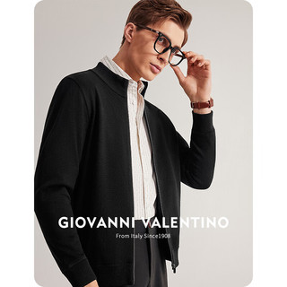 卓凡尼·华伦天奴（GIOVANNI VALENTINO）针织开衫男装内里加绒保暖长袖羊毛衫 黑色 3X（190/104A） 