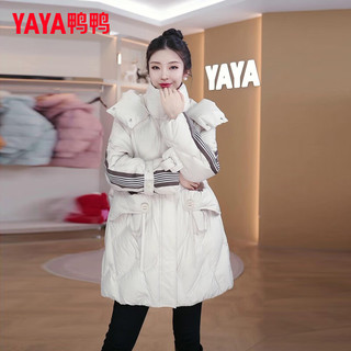 鸭鸭（YAYA）羽绒服女2023冬季新款个性百搭条纹加厚休闲保暖外套HY 