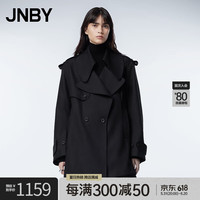 JNBY/江南布衣秋季风衣女纯棉斜纹布宽松挺括系带酷感外套5N9911560 001/本黑 XS